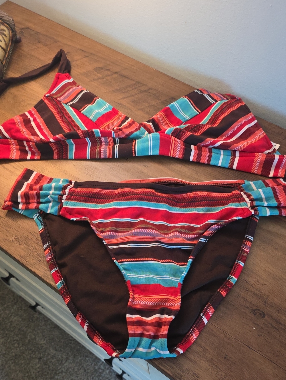 Striped Red & Turquoise Women’s Bikini Set - Classic Two-Piece